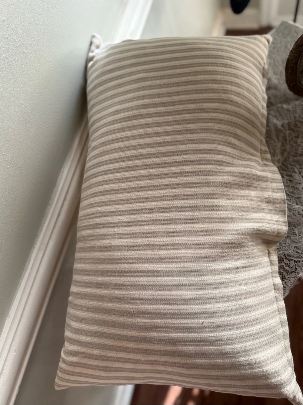 Thankful Neutral Stripe Decorative Pillow - Home Holiday
